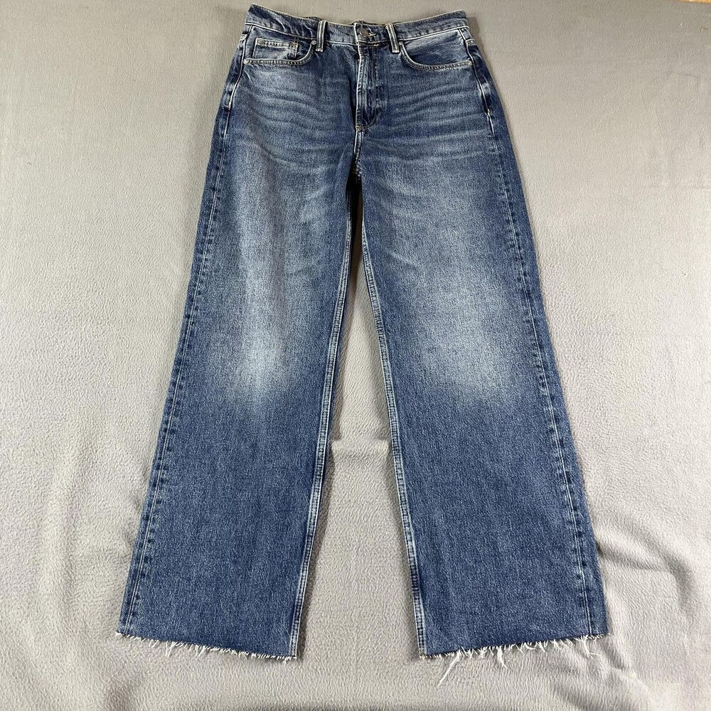 AllSaints Jeans Womens Size W28 Blake High Rise Wide Leg Blue Denim Raw Hem - Picture 1 of 11